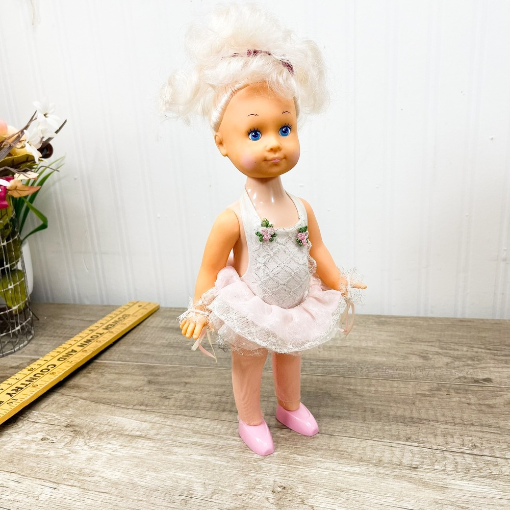 Vintage 1990 MII Ballerina Doll Wind Up Musical Pink Tutu Blonde Blue Eyes
